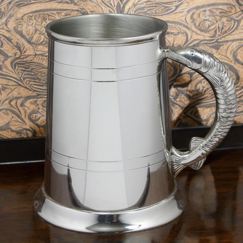 English Factory 1 Pint* Pewter Beer Mug Tankard With Fish Handle