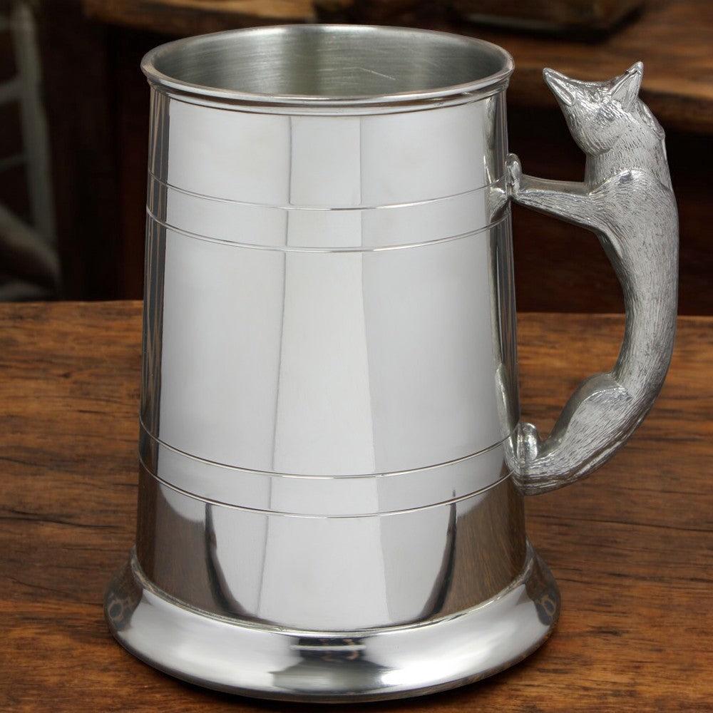English Factory 1 Pint* Pewter Beer Mug Tankard With Fox Handle