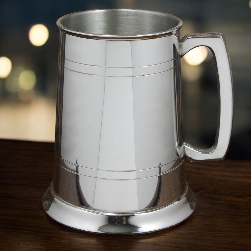 English Factory 1 Pint* Pewter Beer Mug Tankard With Glass Bottom Base