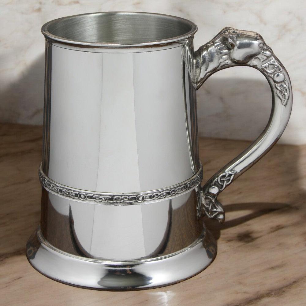 English Factory 1 Pint* Pewter Beer Mug Tankard With Intricate Celtic Lion Handle Design