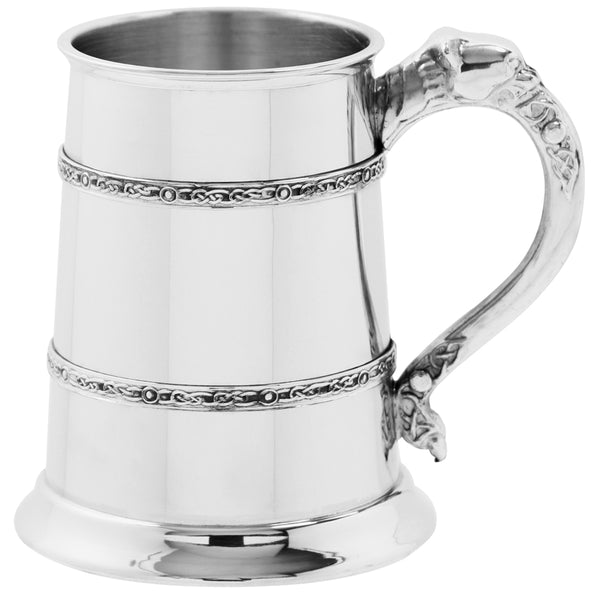 english factory 1 Pint* Pewter Beer Mug Tankard with Intricate Celtic Lion Handle Design