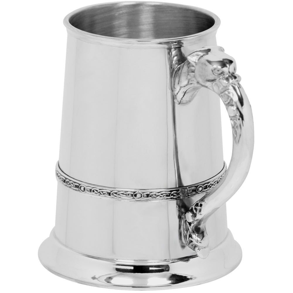 English Factory 1 Pint* Pewter Beer Mug Tankard With Intricate Celtic Lion Handle Design