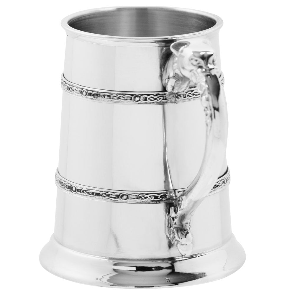 English Factory 1 Pint* Pewter Beer Mug Tankard With Intricate Celtic Lion Handle Design