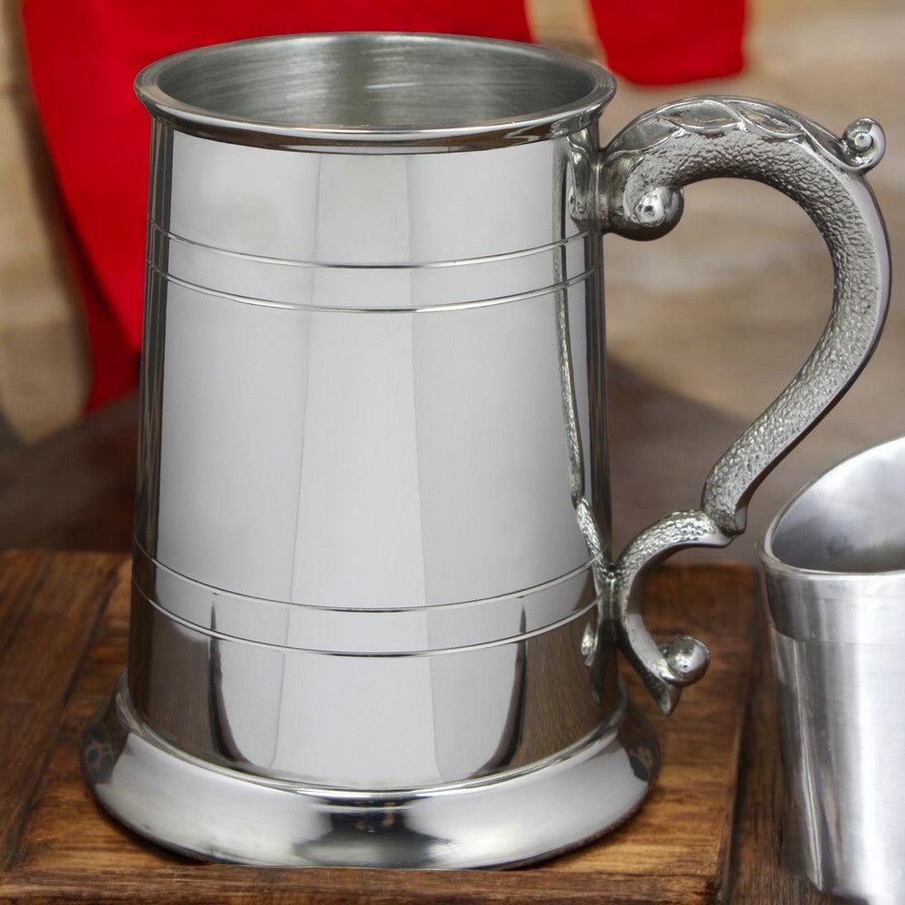 English Factory 1 Pint* Pewter Beer Mug Tankard With Intricate Curved Handle