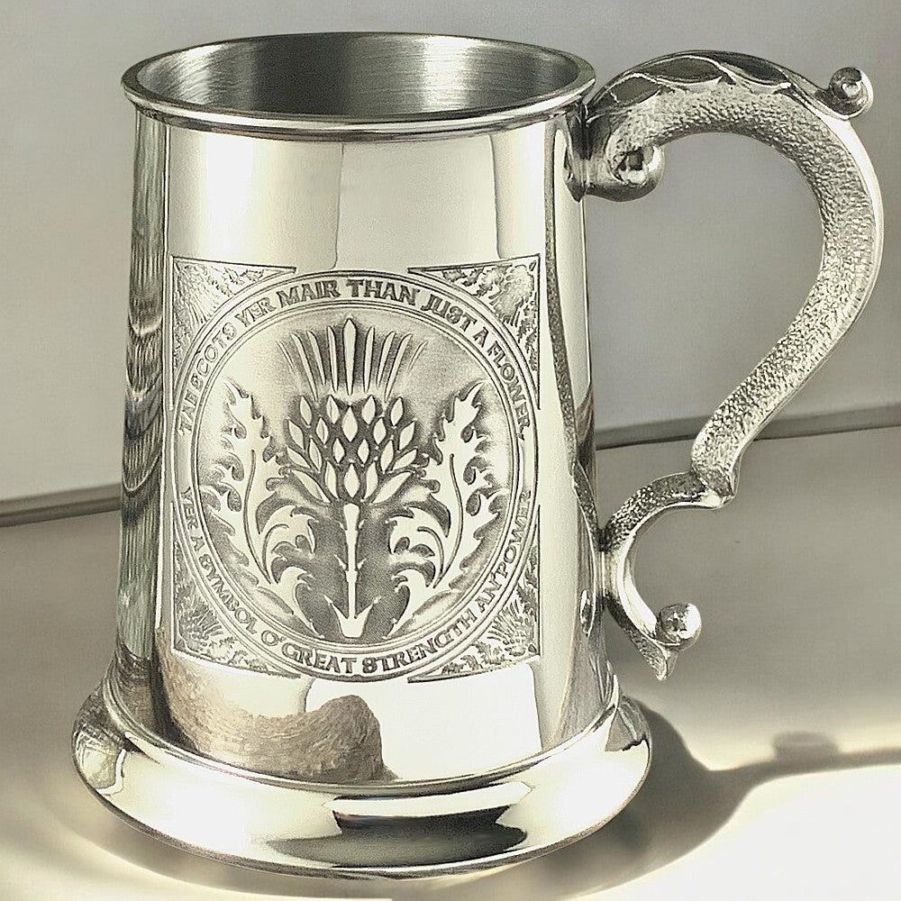 English Factory 1 Pint* Pewter Beer Mug Tankard With Scottish Tae A Thistle Design