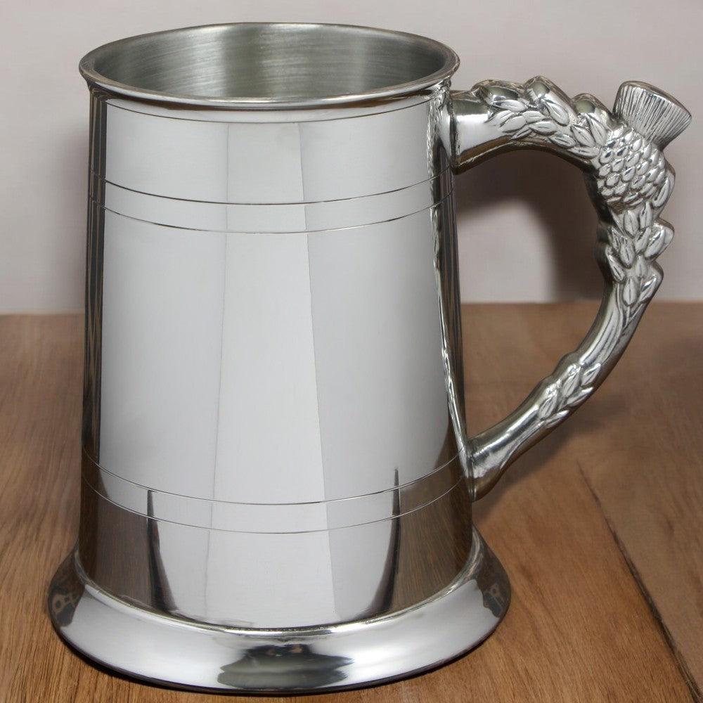 English Factory 1 Pint* Pewter Beer Mug Tankard With Scottish Thistle Handle