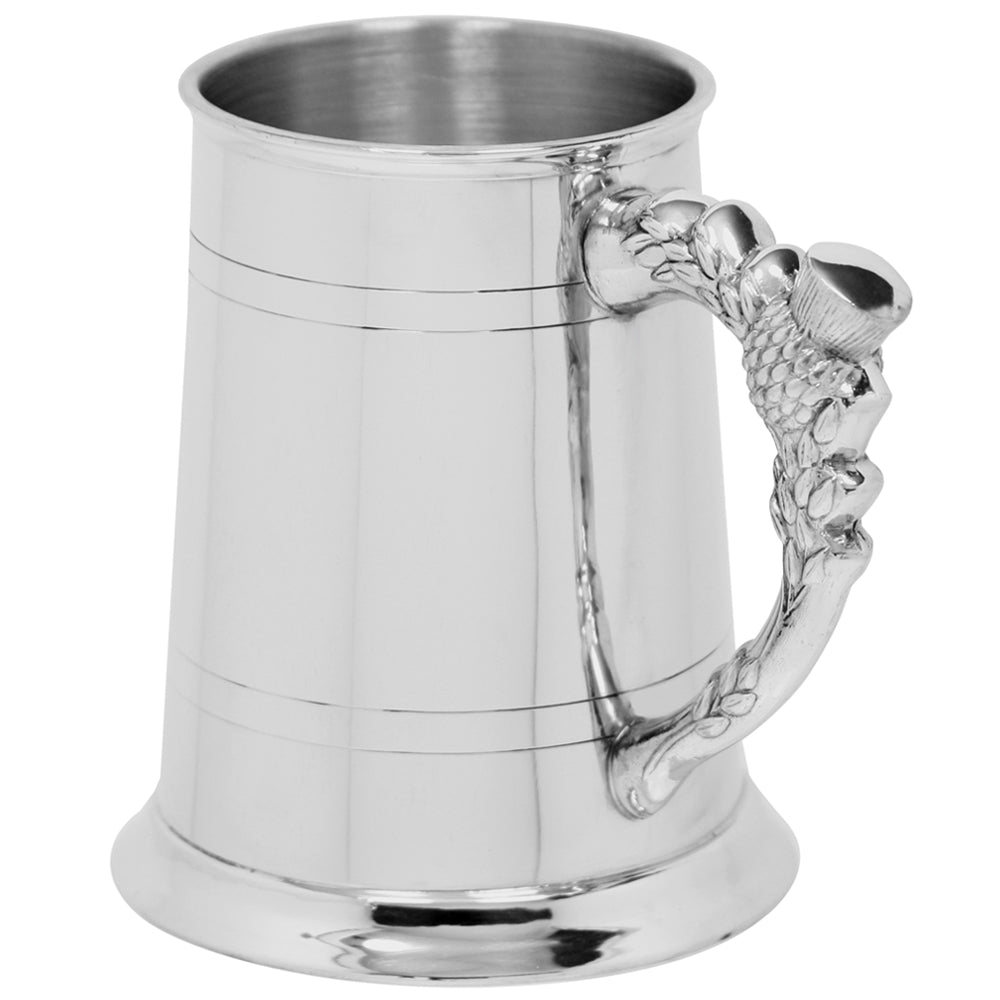 English Factory 1 Pint* Pewter Beer Mug Tankard With Scottish Thistle Handle