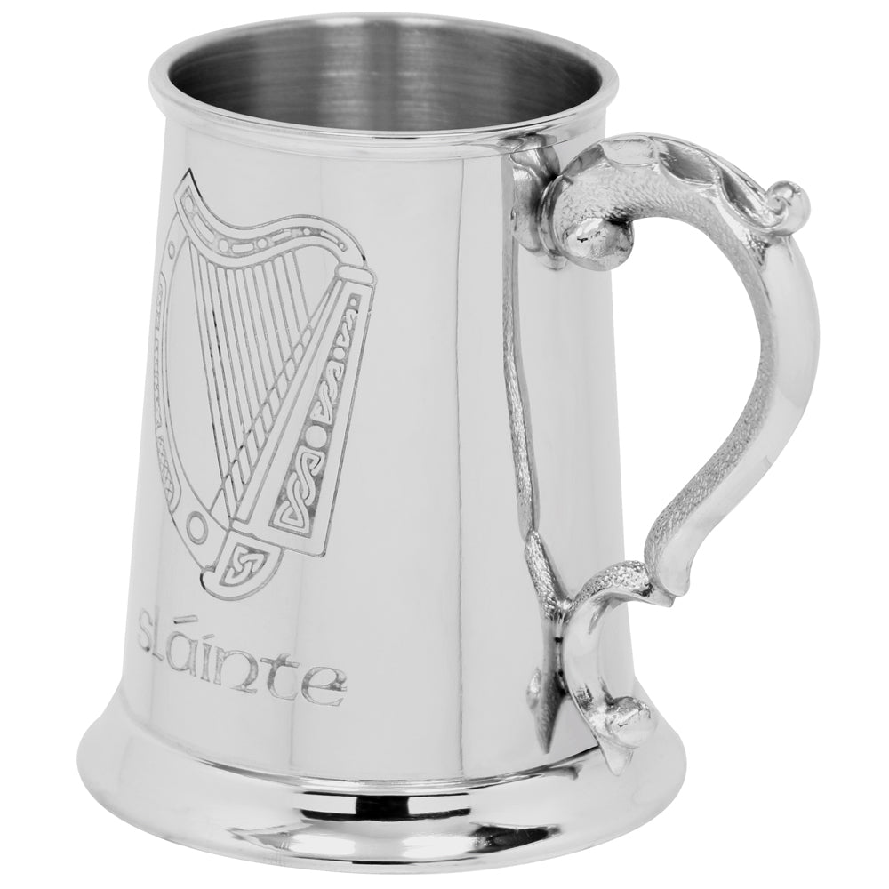 English Factory 1 Pint* Pewter Beer Mug Tankard With Slainte Irish Harp Design