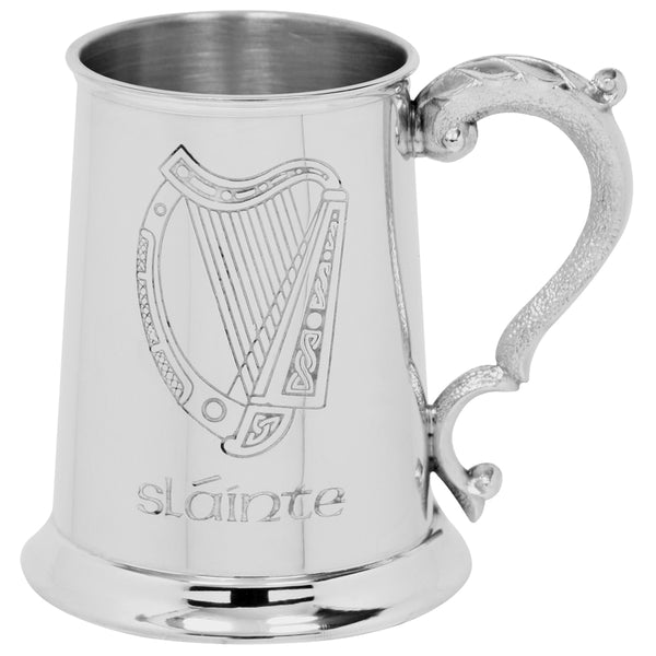 english factory 1 Pint* Pewter Beer Mug Tankard with Slainte Irish Harp Design