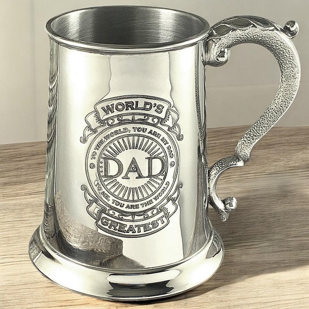 English Factory 1 Pint* Pewter Beer Mug Tankard With World's Greatest Dad Design