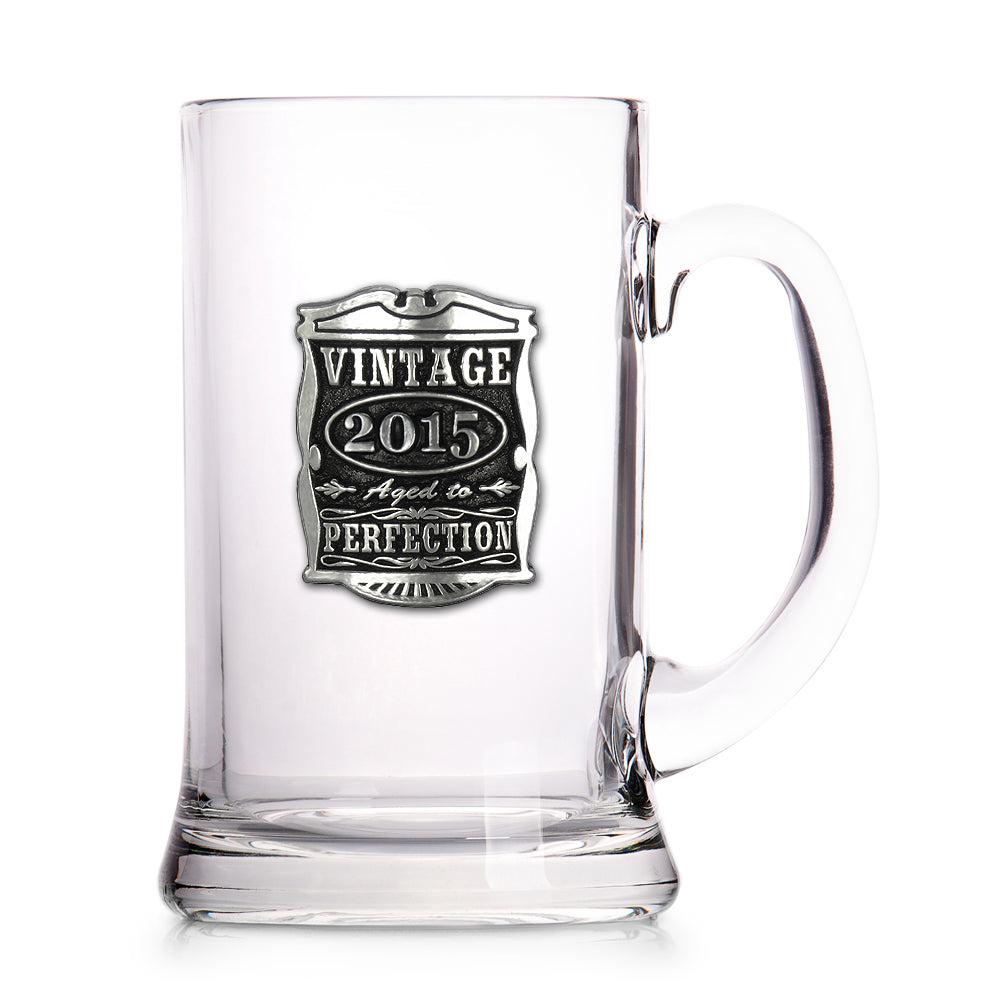 English Factory 10th Anniversary Tin Gift 2015 Vintage Years Glass Pewter Beer Mug Tankard
