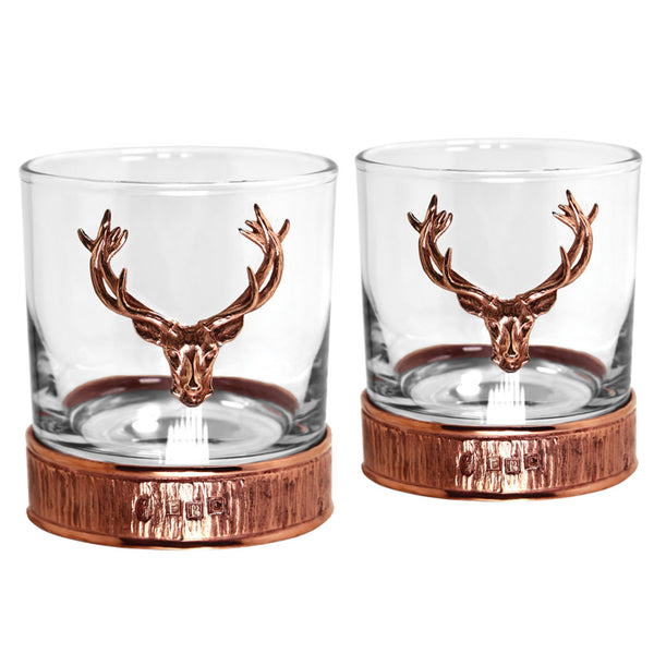english factory 11oz Copper Majestic Stag Head Pewter Whisky Glass Tumbler Set of 2