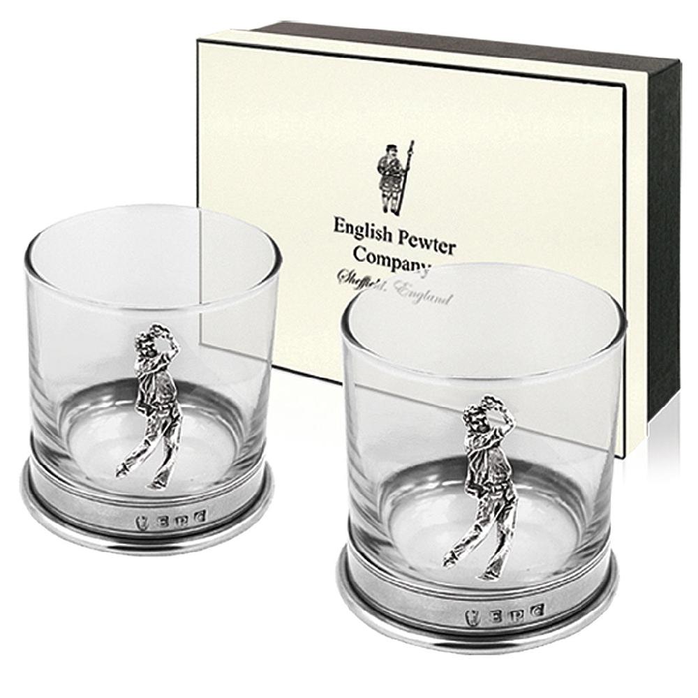 English Factory 11oz Golf Pewter Whisky Glass Tumbler Set Of 2