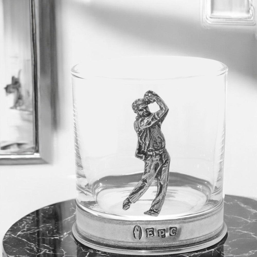 English Factory 11oz Golf Pewter Whisky Glass Tumbler Set Of 2