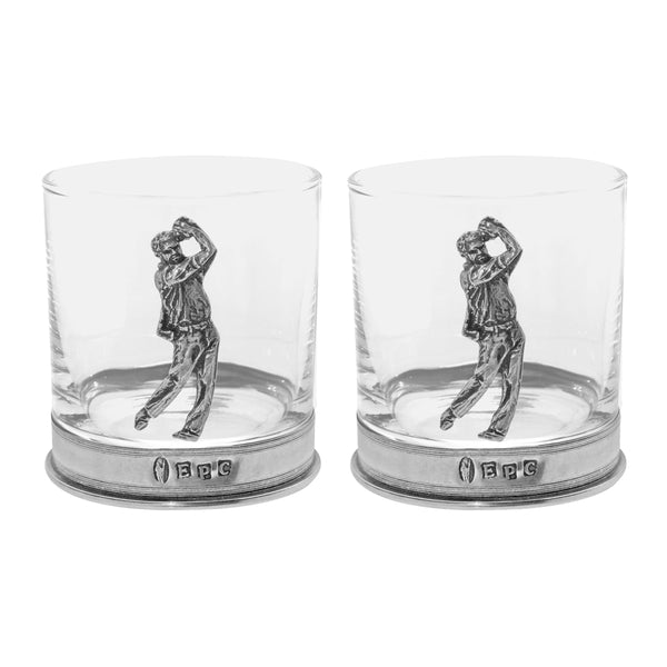 english factory 11oz Golf Pewter Whisky Glass Tumbler Set of 2