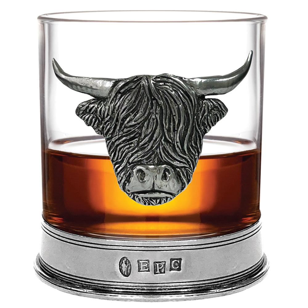 English Factory 11oz Highland Cow Pewter Whisky Glass Tumbler Set Of 2