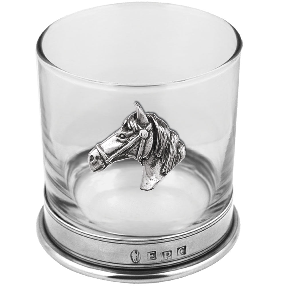 English Factory 11oz Horse Head Pewter Whisky Glass Tumbler Set Of 2