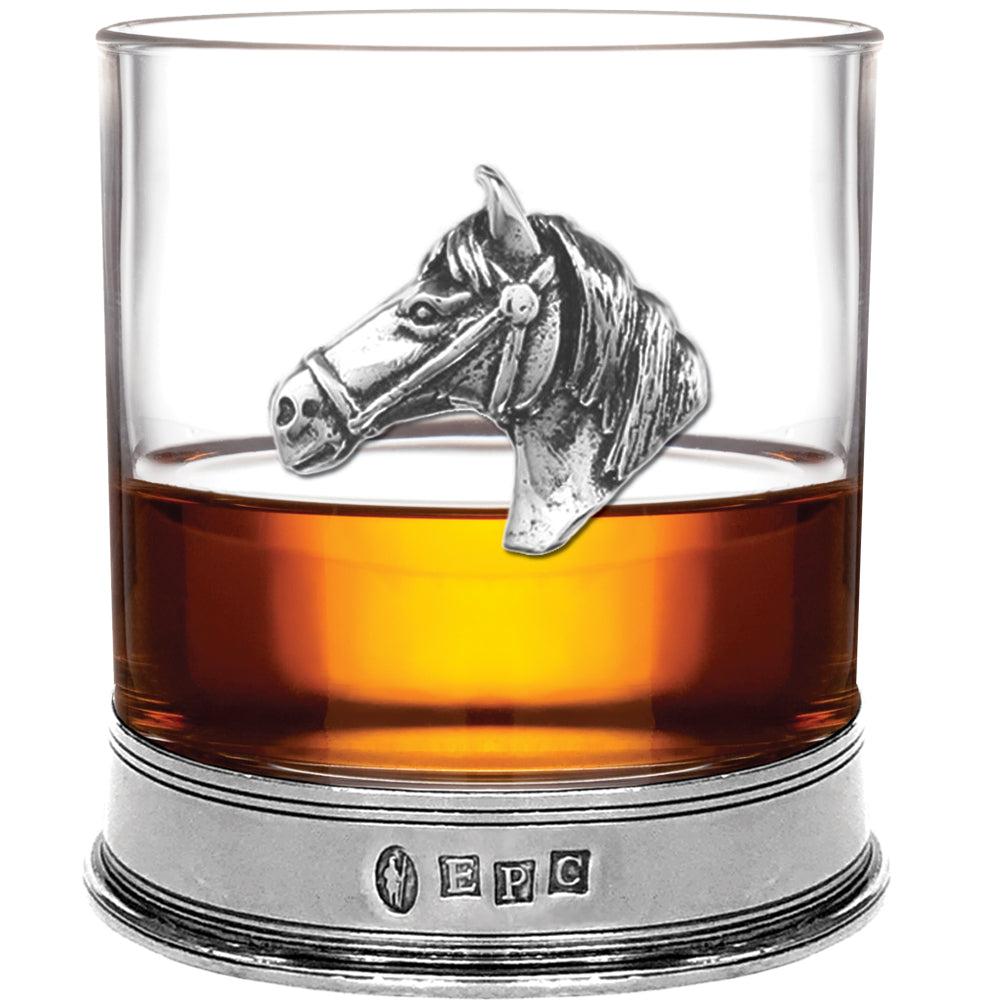 English Factory 11oz Horse Head Pewter Whisky Glass Tumbler Set Of 2