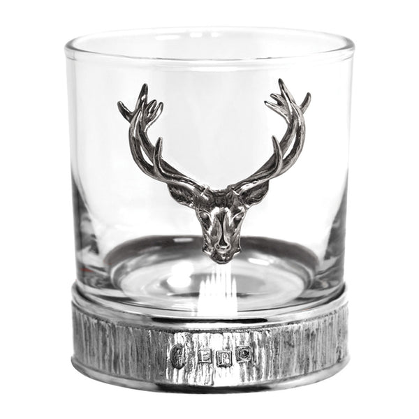English Factory 11oz Majestic Stag Head Pewter Whisky Glass Tumbler