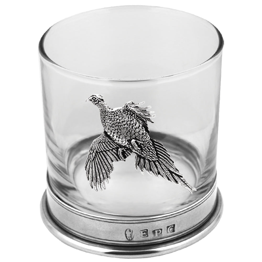 English Factory 11oz Pheasant Pewter Whisky Glass Tumbler Set Of 2
