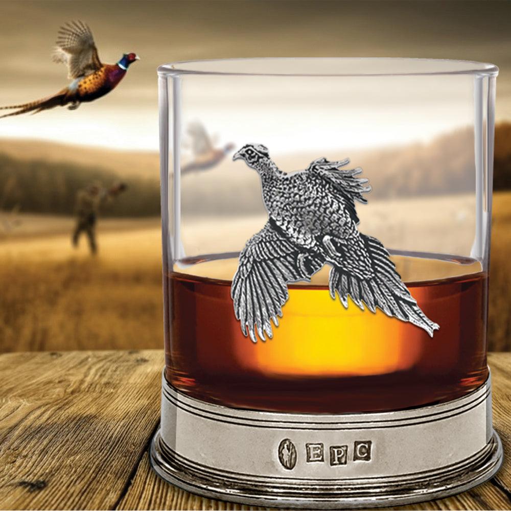English Factory 11oz Pheasant Pewter Whisky Glass Tumbler Set Of 2