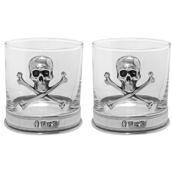 english factory 11oz Poison Skull and Cross Bones Pewter Rum or Whisky Glass Tumbler Set of 2