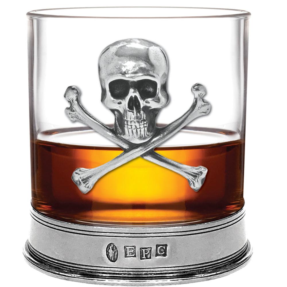 English Factory 11oz Poison Skull And Cross Bones Pewter Rum Or Whisky Glass Tumbler Set Of 2