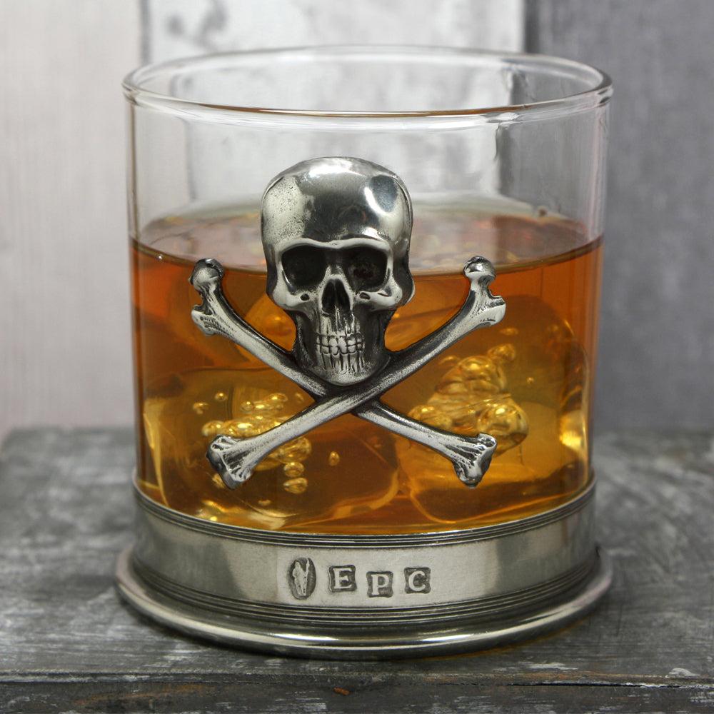 English Factory 11oz Poison Skull And Cross Bones Pewter Rum Or Whisky Glass Tumbler Set Of 2