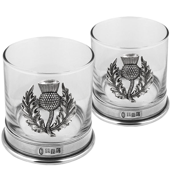 english factory 11oz Scottish Thistle Pewter Whisky Glass Tumbler Set of 2