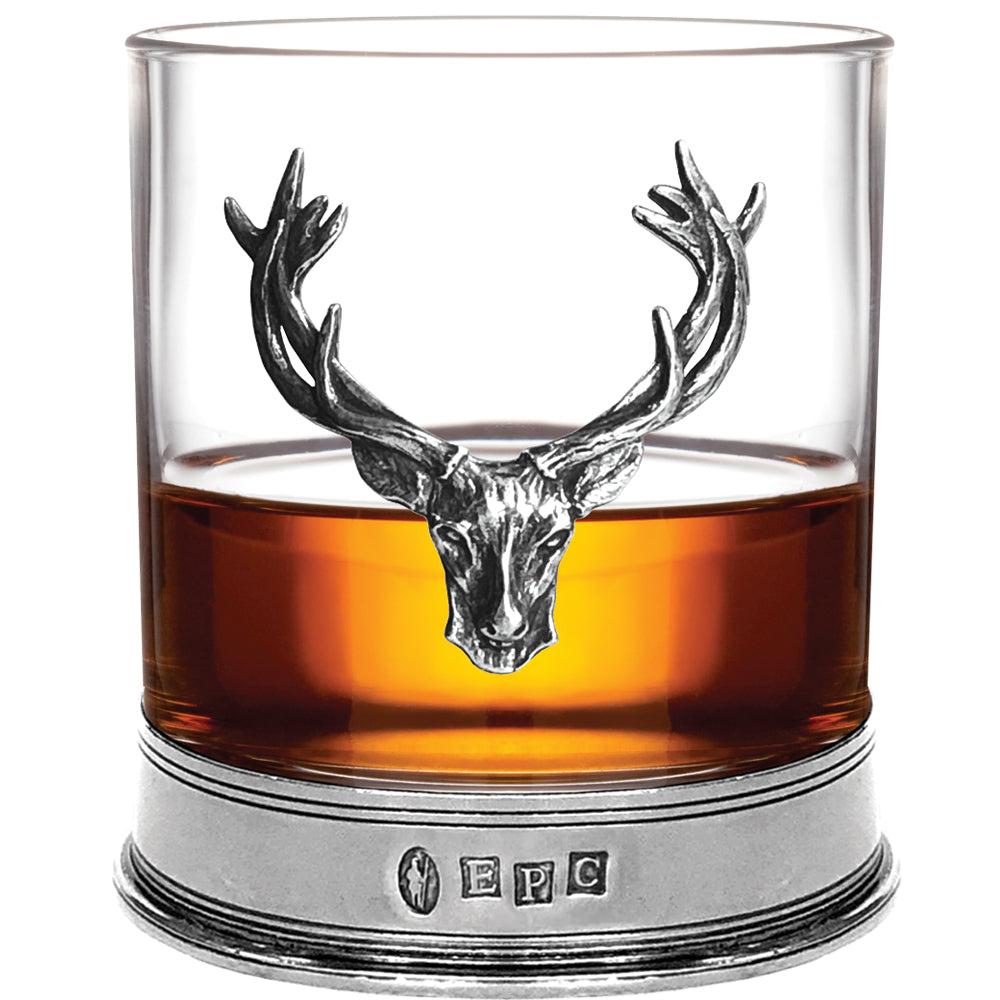 English Factory 11oz Stag Head Pewter Whisky Glass Tumbler Set Of 2
