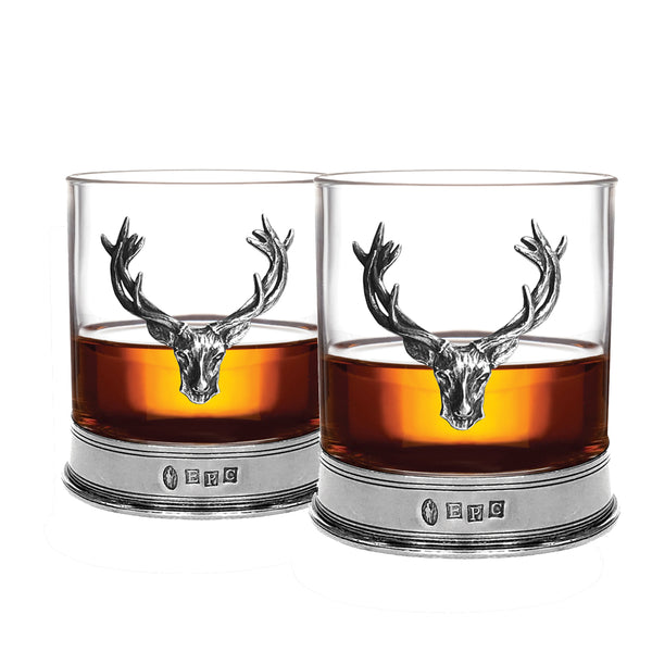 english factory 11oz Stag Head Pewter Whisky Glass Tumbler Set of 2