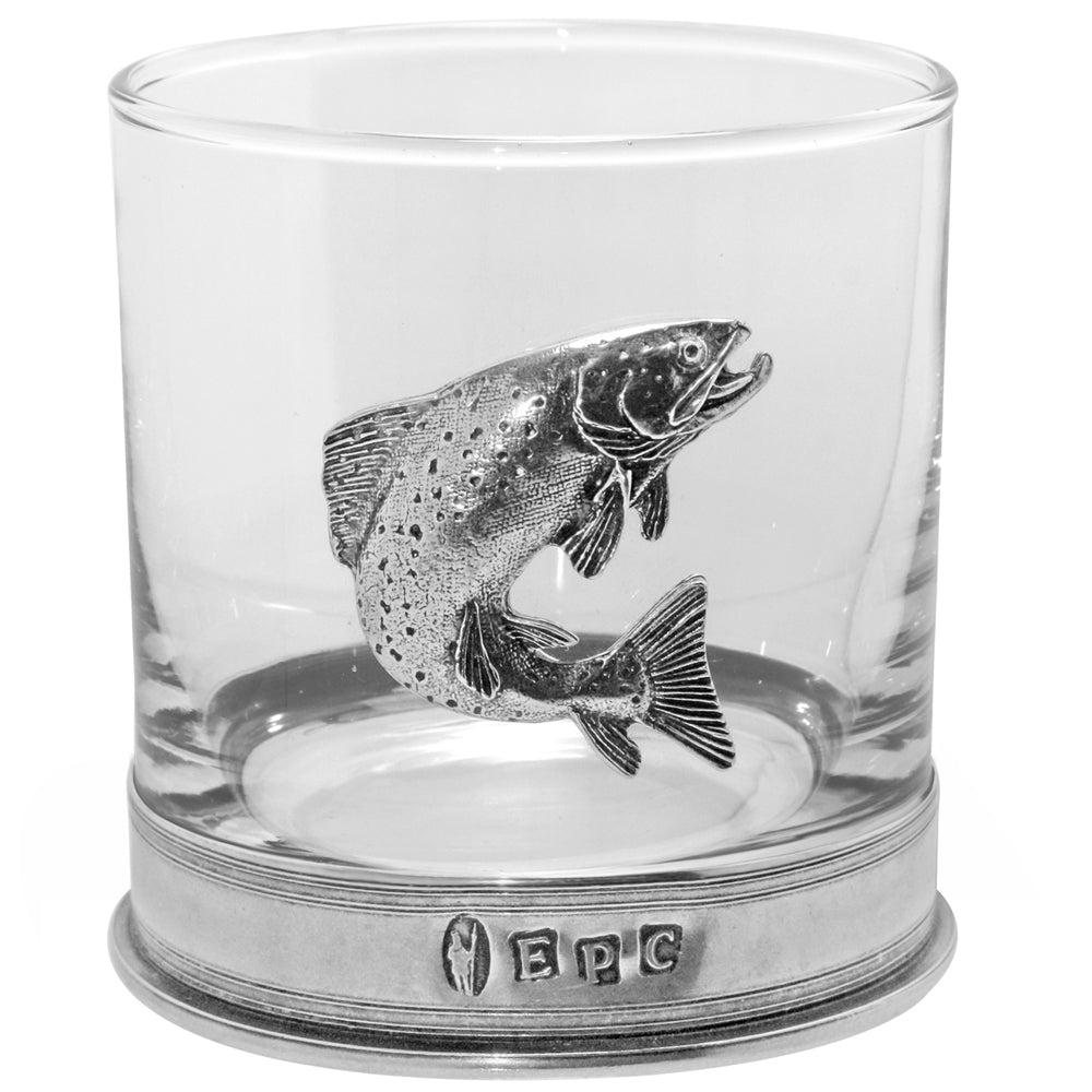 English Factory 11oz Trout Fishing Pewter Whisky Glass Tumbler Set Of 2