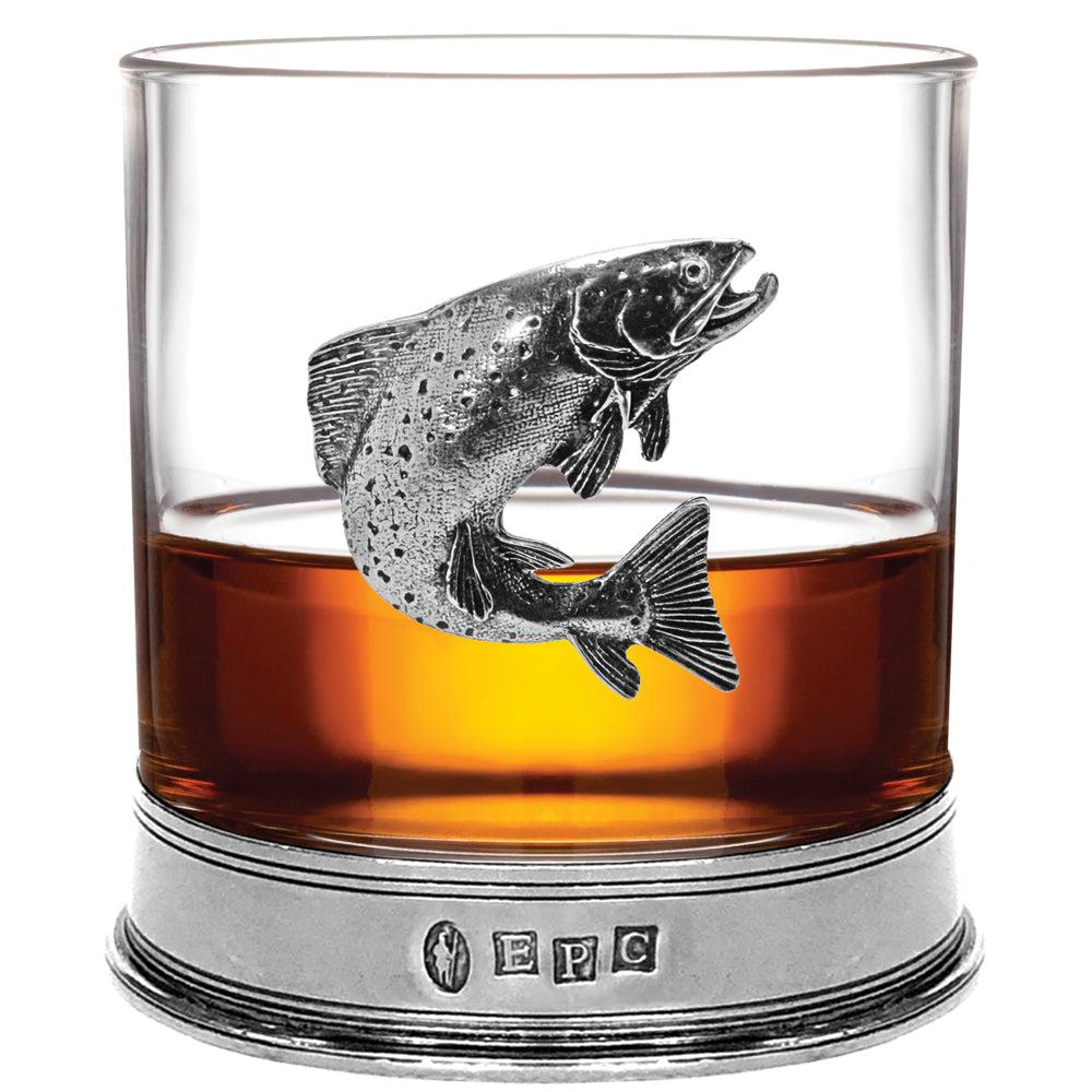 English Factory 11oz Trout Fishing Pewter Whisky Glass Tumbler Set Of 2