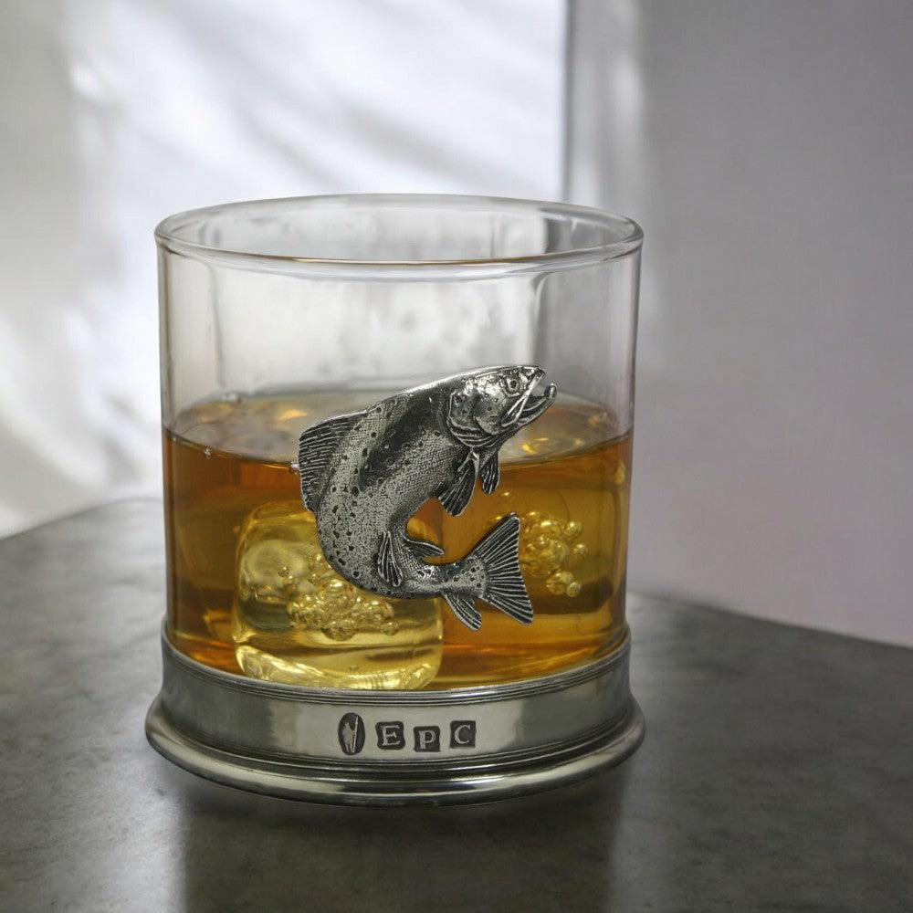 English Factory 11oz Trout Fishing Pewter Whisky Glass Tumbler Set Of 2