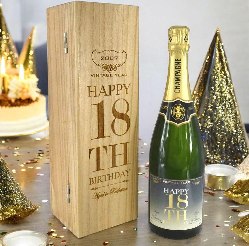 English Factory 18th Birthday Gift For Him Or Her Personalised 75cl Bottle Of Champagne Presented In An Engraved Wooden Box 2007