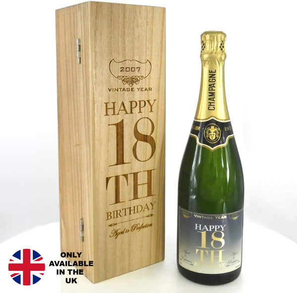 english factory 18th Birthday Gift For Him or Her Personalised 75cl Bottle of Champagne Presented in an Engraved Wooden Box 2007
