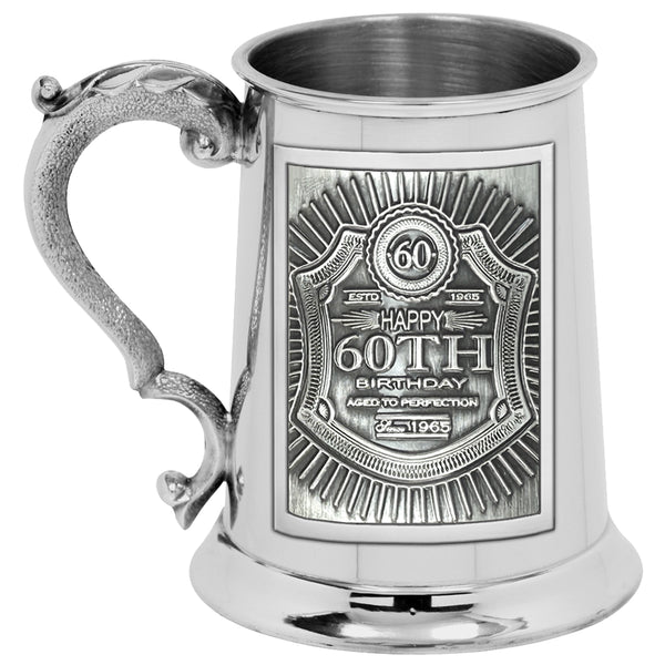 english factory 1pt* Pewter Tankard with Embossed 60th Birthday Design