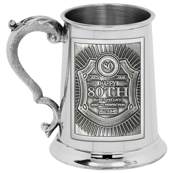 english factory 1pt* Pewter Tankard with Embossed 80th Birthday Design