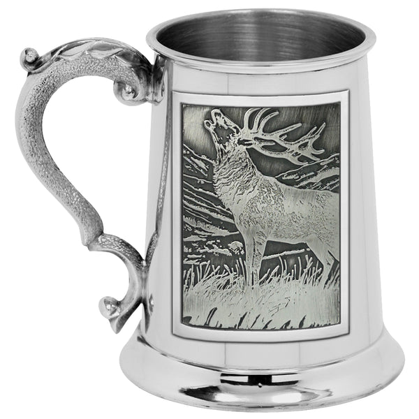 english factory 1pt Pewter Tankard with Embossed Stag Badge