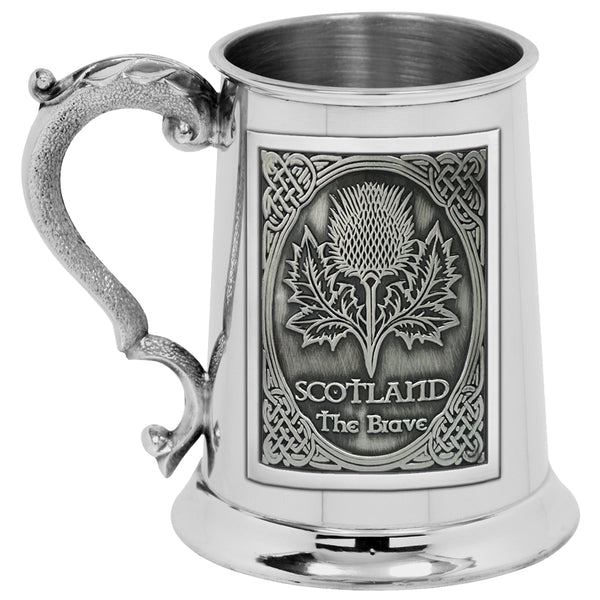 english factory 1pt* Pewter Tankard with Embossed Thistle Badge