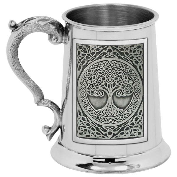 english factory 1pt* Pewter Tankard with Embossed Tree of Life Design