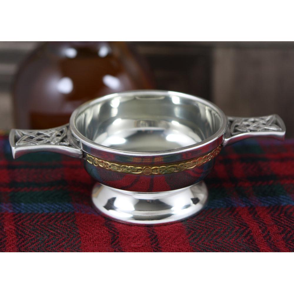 English Factory 2.5 Inch Brass Celtic Band Pewter Quaich Bowl