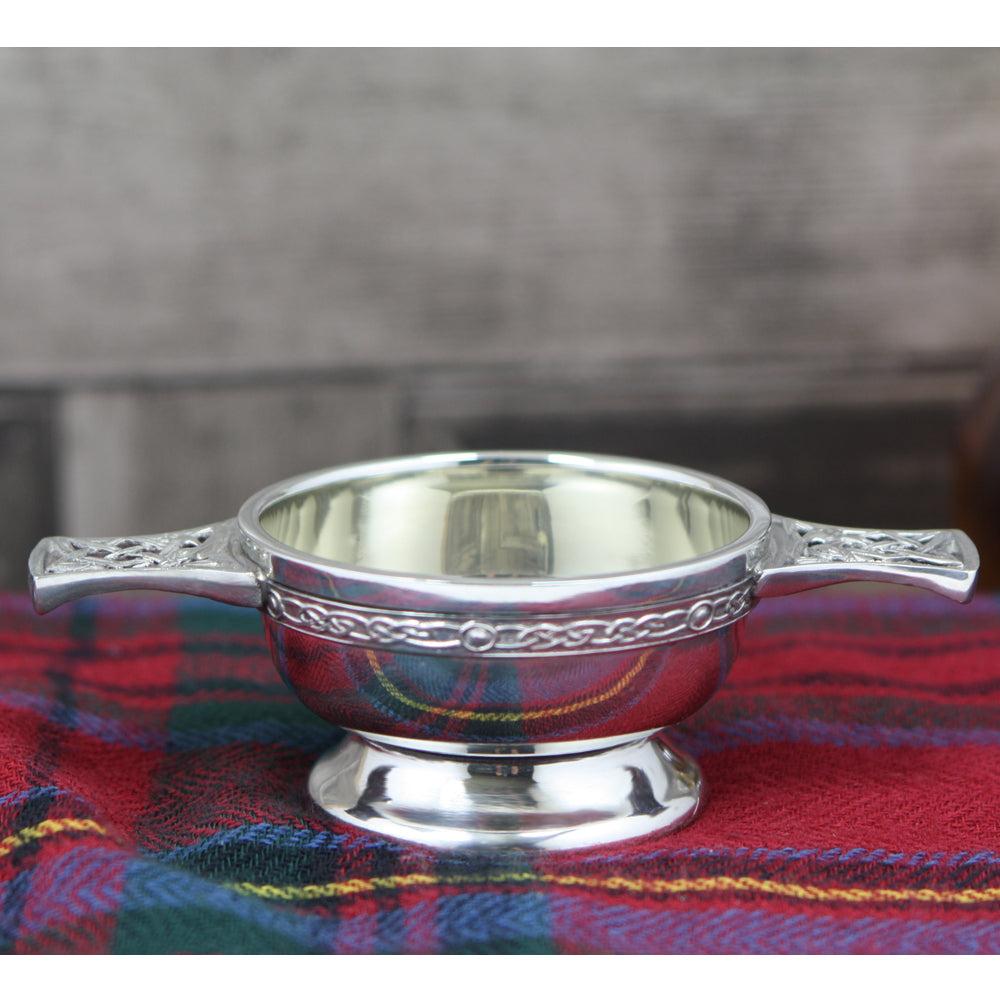 English Factory 2.5 Inch Celtic Knot Handle Pewter Quaich Bowl