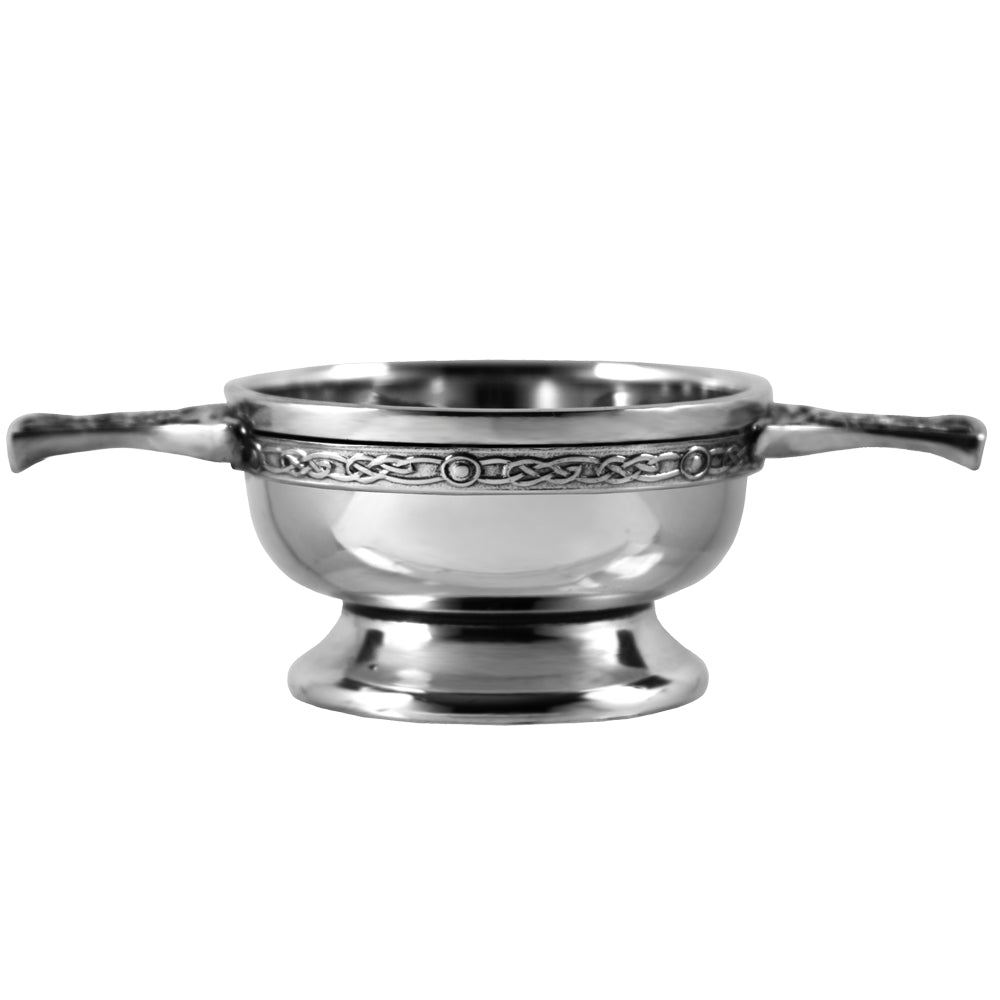 English Factory 2.5 Inch Celtic Knot Handle Pewter Quaich Bowl