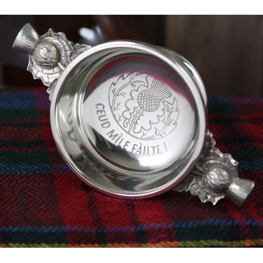 English Factory 2.5 Inch Celtic Pewter Quaich Bowl - 'Ceud Mile Failte'