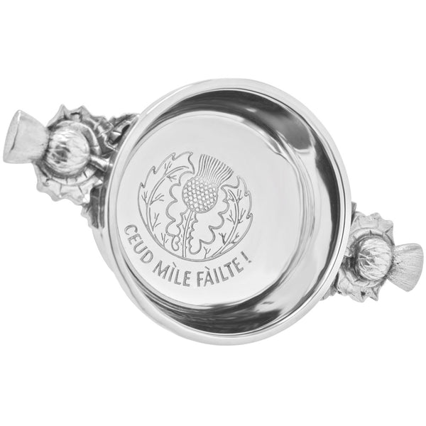 english factory 2.5 Inch Celtic Pewter Quaich Bowl - 'Ceud Mile Failte'
