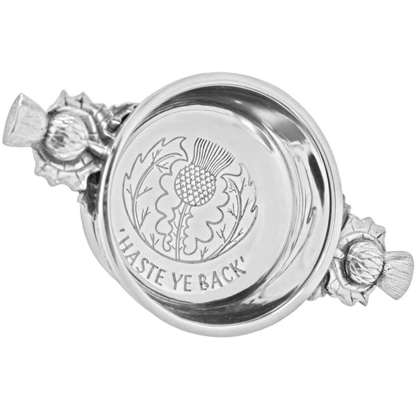english factory 2.5 Inch Celtic Pewter Quaich Bowl - 'Haste Ye Back' english factory 2.5 Inch Celtic Pewter Quaich Bowl - 'Haste Ye Back'