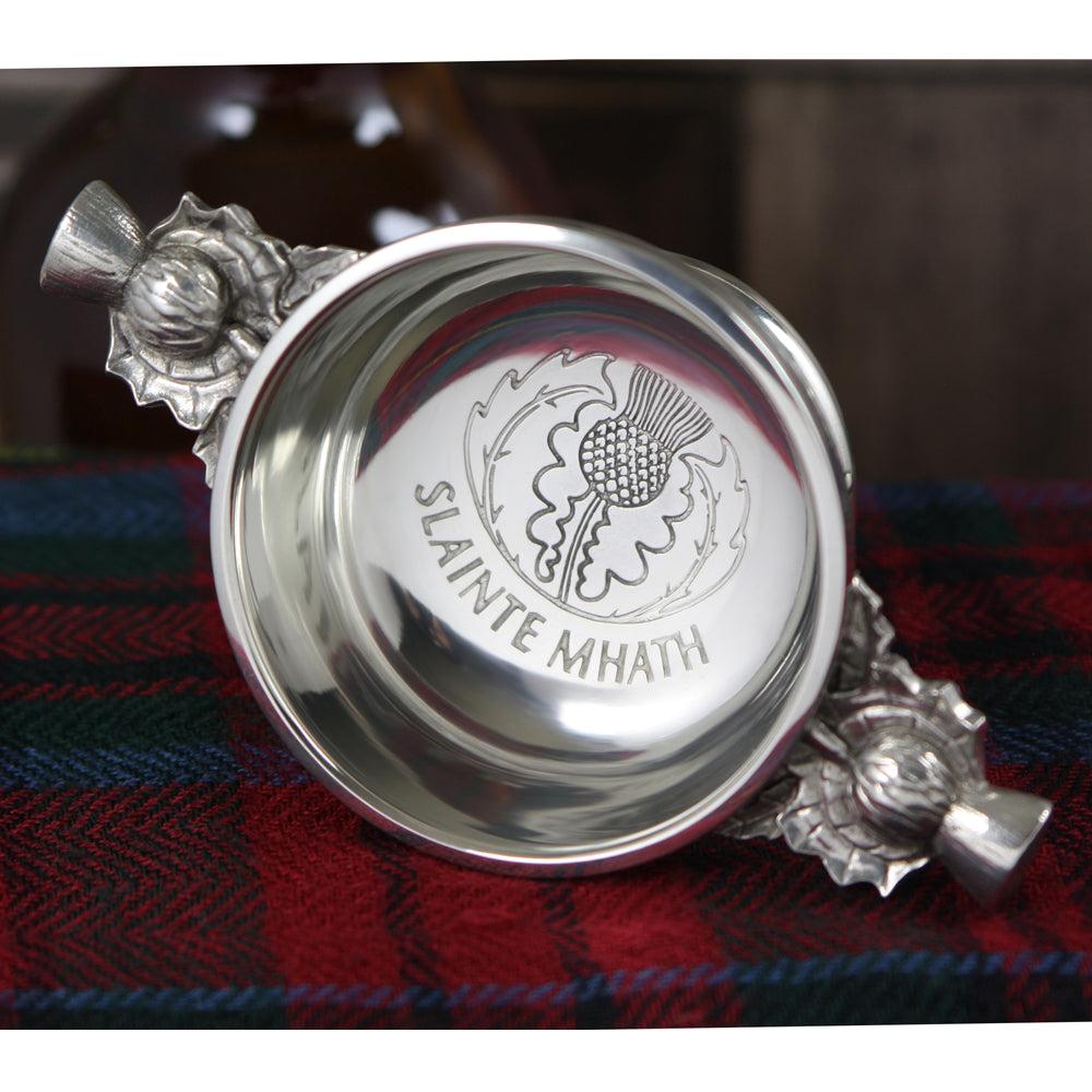 English Factory 2.5 Inch Celtic Pewter Quaich Bowl - 'Slainte Mhath'