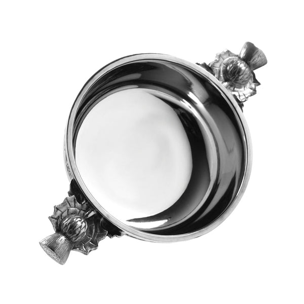 english factory 2.5 Inch Scottish Thistle Handle Pewter Quaich Bowl