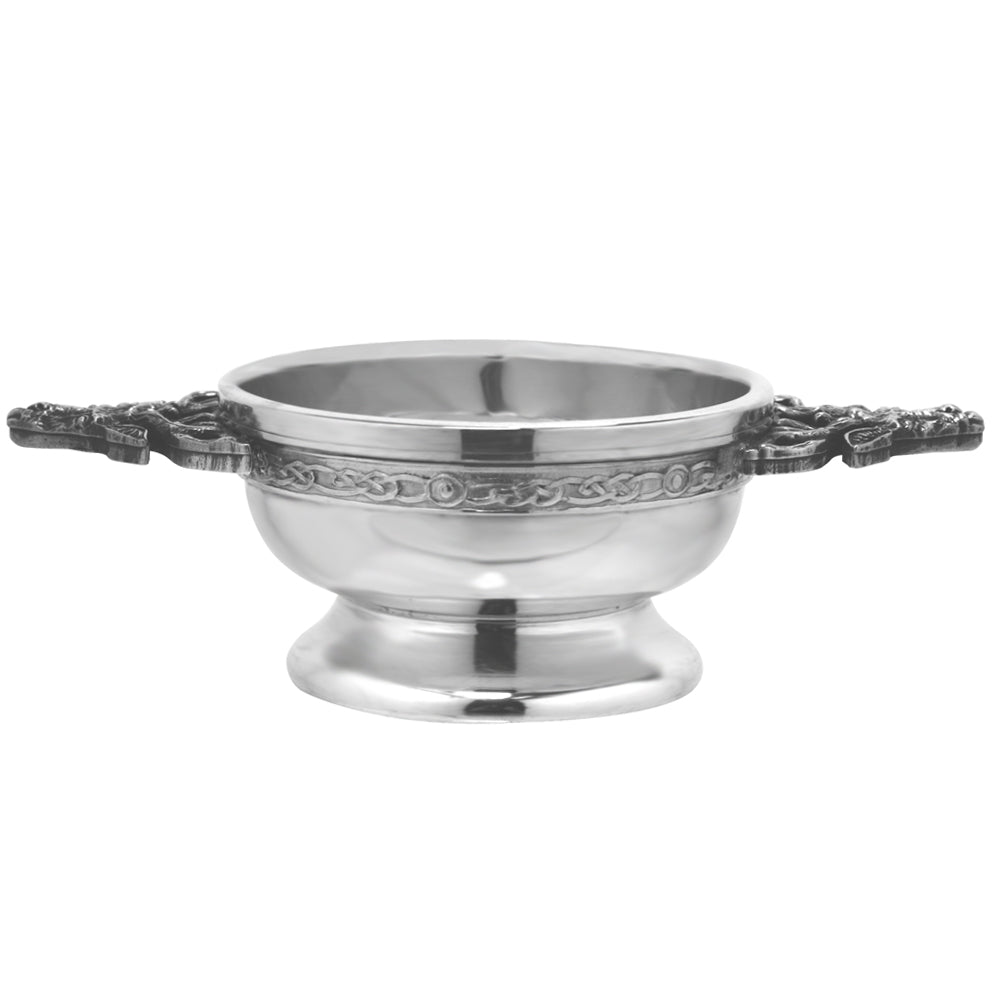 English Factory 2.5 Inch Stag Handle Pewter Quaich Bowl